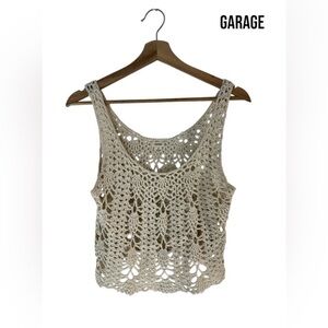 Garage Cream Crocheted Open-Weave Tank Top